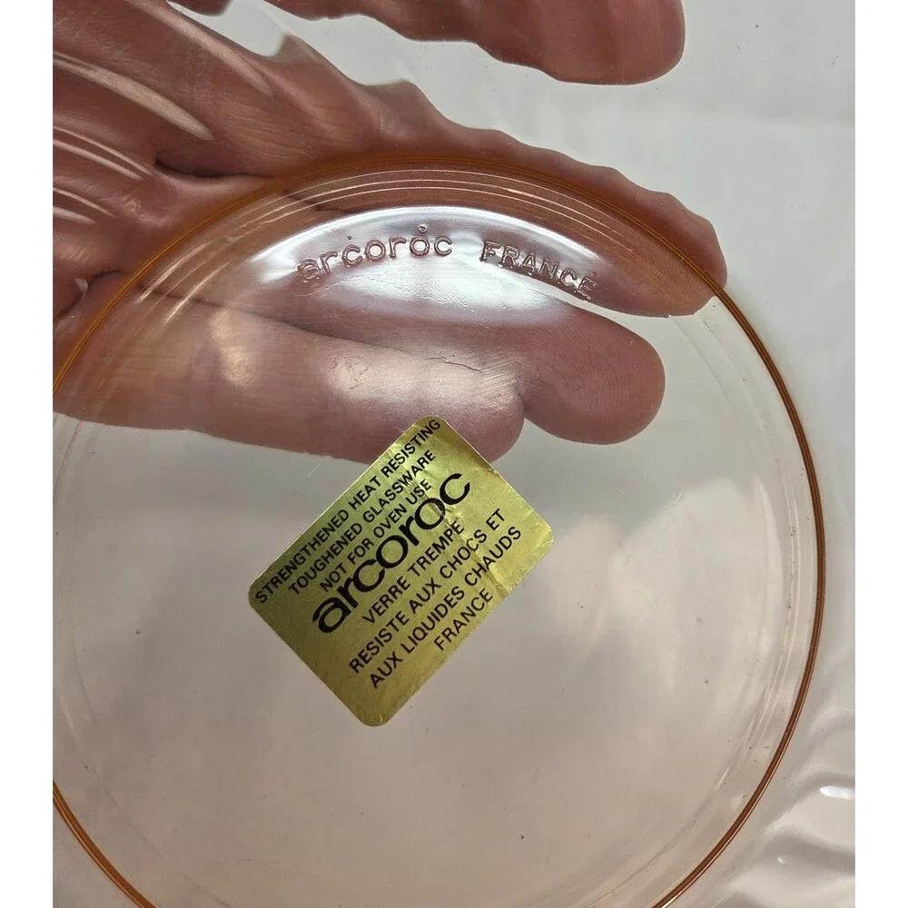 Arcoroc France Rosaline Pink Swirl Glass‎ Salad Bowl Set 7 Pc Vintage 1970s